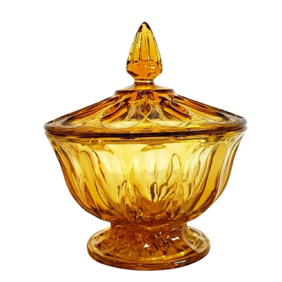 Vntg Anchor Hocking Amber Fairfield Covered Candy Jewelry Trinket - Picture 6 of 6